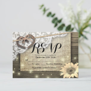 Horseshoe Sunflower Wood Wedding RSVP Répondre