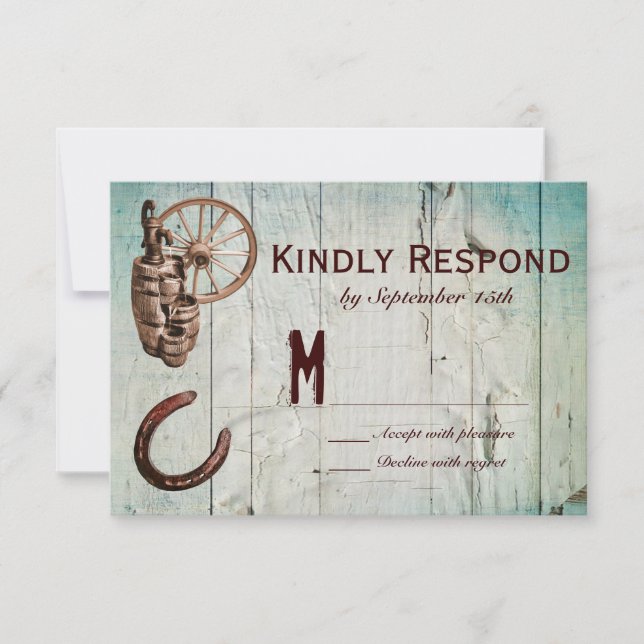 Horseshoe Wagon Wheel Barrel Wedding Cartes RSVP (Devant)