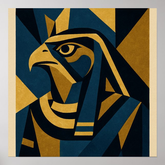 Horus Modern Art égyptien Poster Or Bleu (Devant)