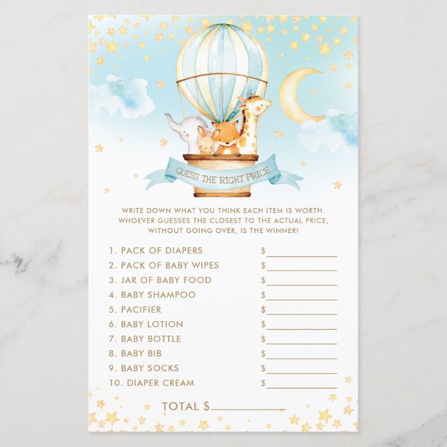 Hot Air Balloon Animals Devinez le bon jeu de prix (Devant)