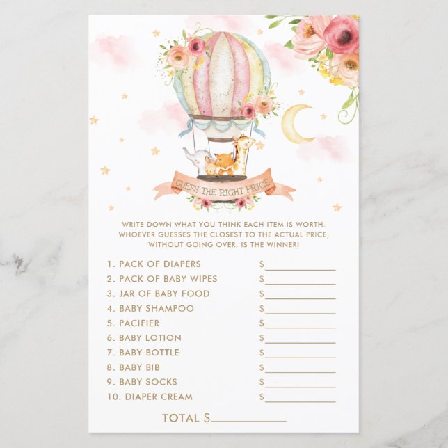 Hot Air Balloon Animals Devinez le bon jeu de prix (Devant)