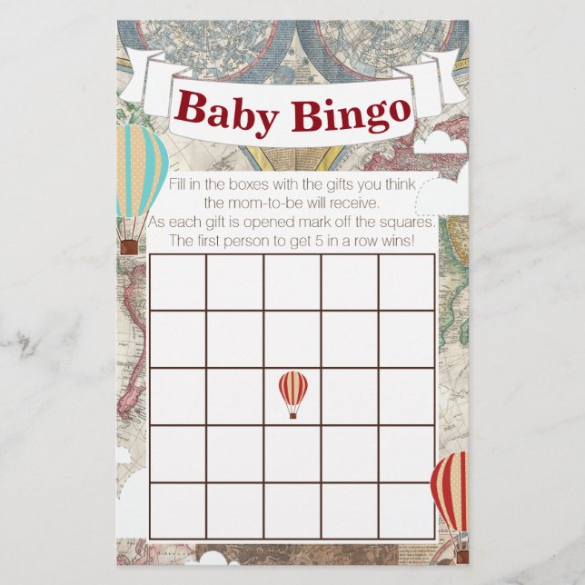 Hot Air Balloon & Carte du monde Voyageur Vintage  (Devant)