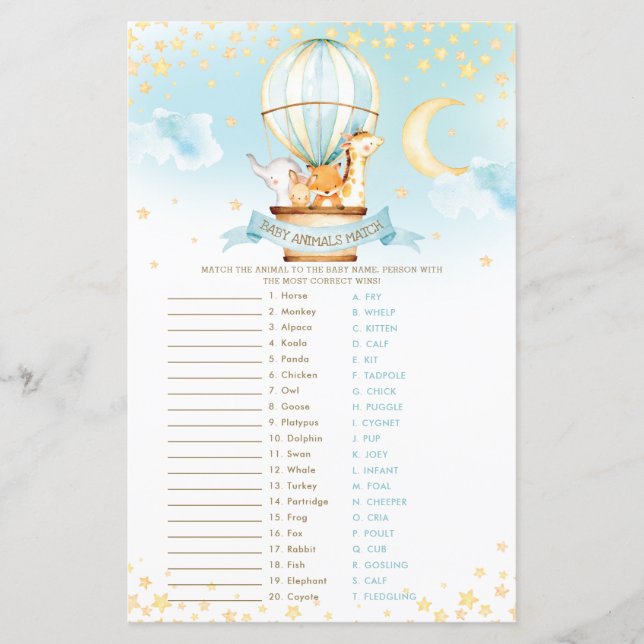 Hot Air Balloon Garçon mignon Bébé Animaux Match J (Devant)