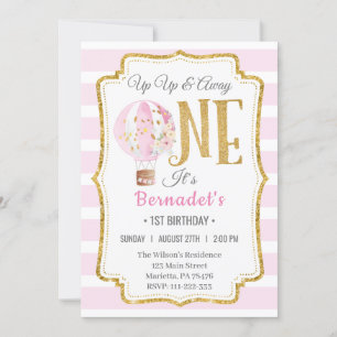 Hot Air Balloon Girl 1er Anniversaire Invitation