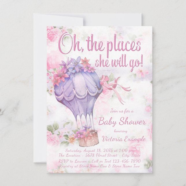 Hot Air Balloon Girl Baby Shower Invitations (Devant)