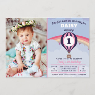 Hot Air Balloon Girls 1ère invitation anniversaire