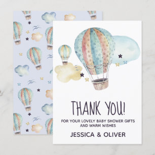 Hot Air Balloon Party en Blue Carte de remerciemen