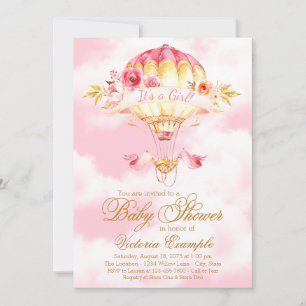 Hot Air Balloon rose or Baby Shower Invitations