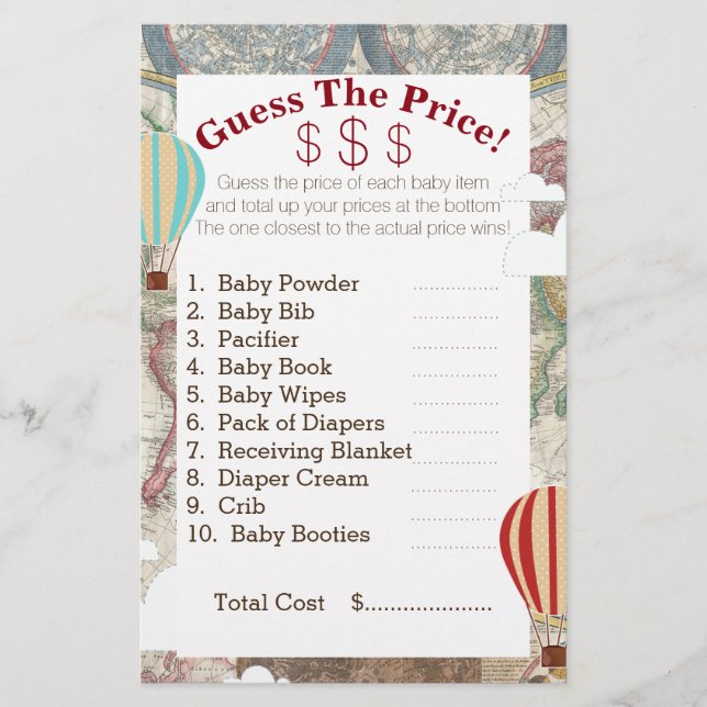 Hot Air Balloon & World Map Devinez Les Prix (Devant)
