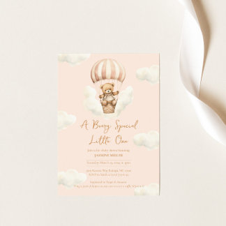 Hot Ballon Teddy Bear Girl Baby shower Invitation
