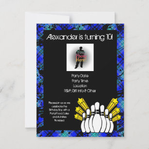 Hot Blue Boy's Photo Bowling Party Invitation