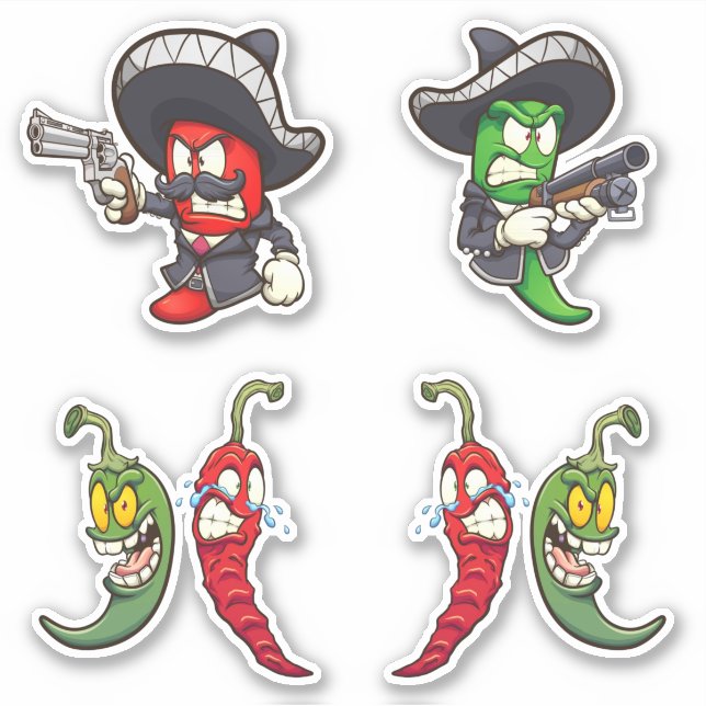 Hot Chilis - Stickers Poivres verts et rouges (Devant)