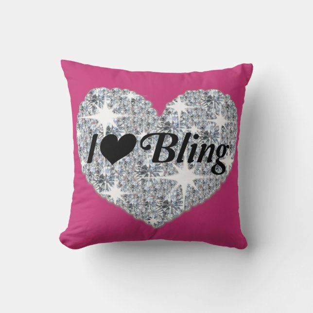 Hot coussin de coeur rose avec I love Bling (Recto)