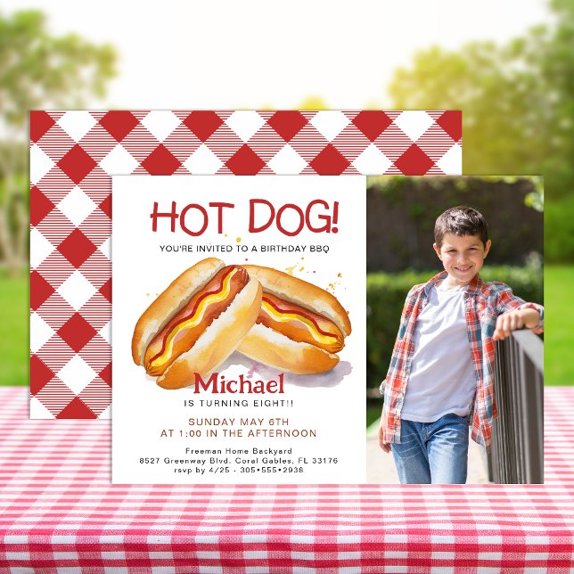 Hot Dog Photo Anniversaire Invitation - Jardin pou (Photo Hot Dog Cookout Birthday Invite)