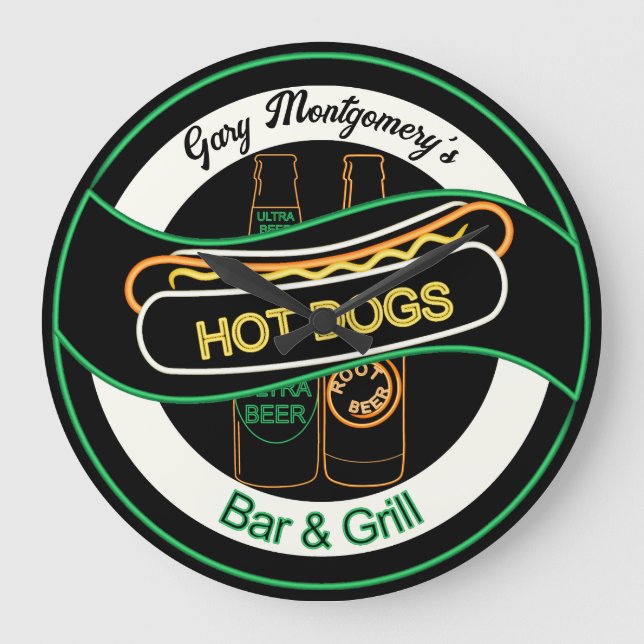 Hot Dogs & Beer Bar & Grill Wall Horloge (Recto)