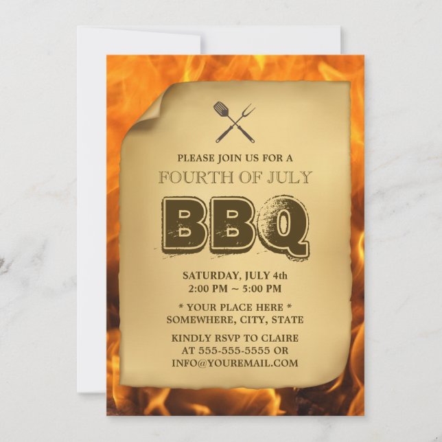 Hot Fire Invitations du 4 juillet du BBQ Party (Devant)