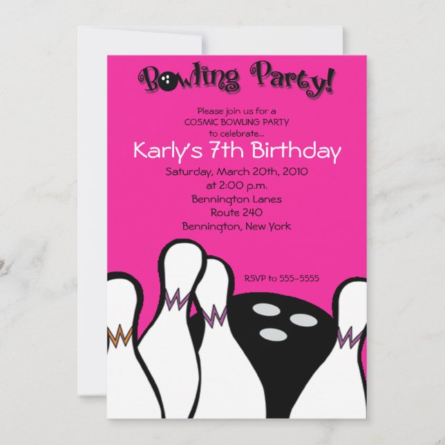 HOT PINK Bowling Cosmique Invitation Anniversaire  (Devant)