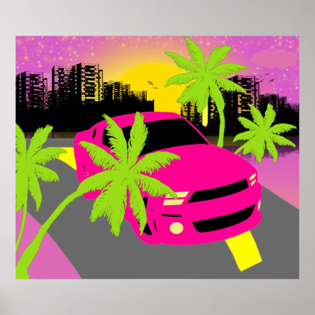 Hot Pink Car Poster Print (Devant)