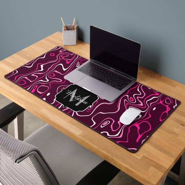 Hot pink damascus abstract swirls Custom Monogram (Bureau 2)
