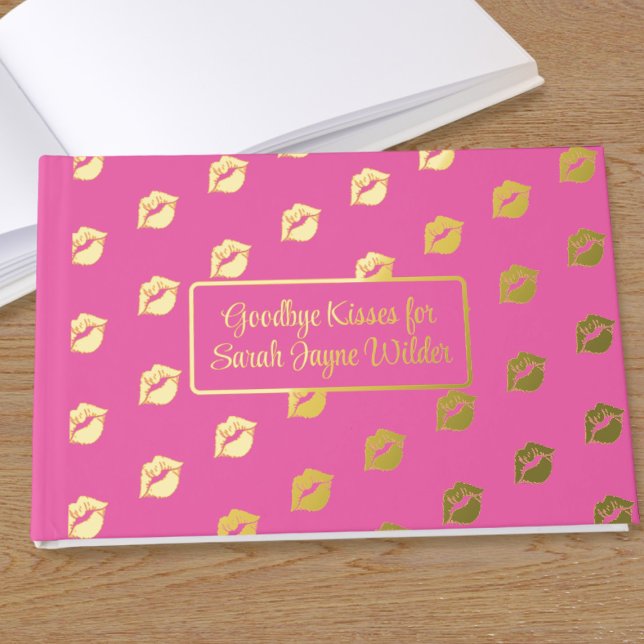 Hot Pink Goodbye Kisses Foil Livre d'invité (Makes a lovely keepsake for a farewell party. Just add your name)
