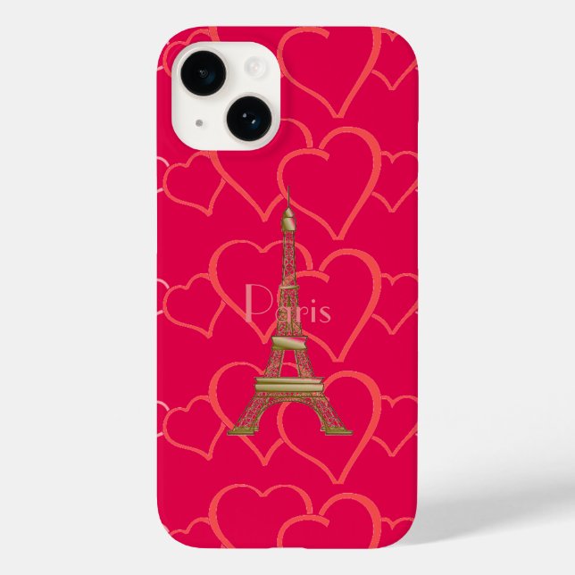Hot Pink, I Love Paris Coque-Mate coque iphone (Verso)