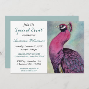 HOT PINK PEACOCK INVITATION DE L'ÉVÉNEMENT DE FÊTE