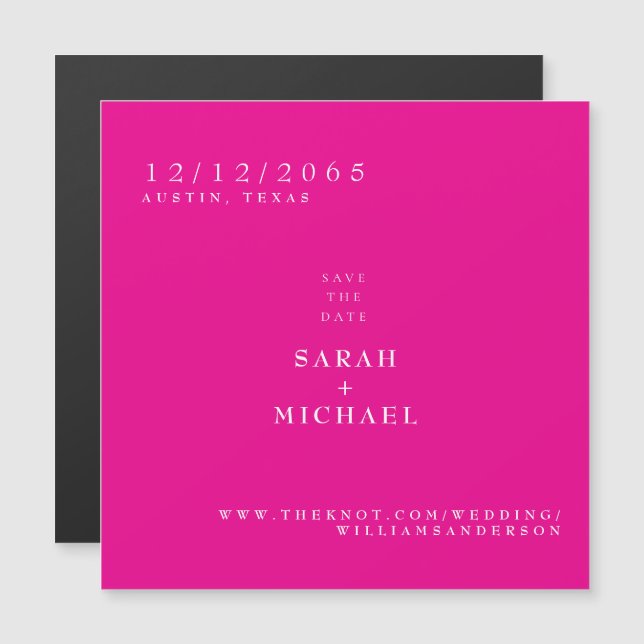 Hot Pink Simple Wedding Magnet Save the Date (Devant / Derrière)