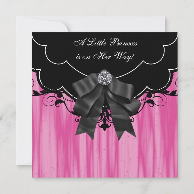 Hot rose Black Princess Baby Shower Invitations (Devant)