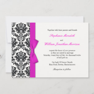 Hot rose Bow avec Mariage damassé Invitation