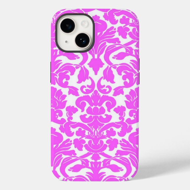 Hot rose Damask iPhone 14 Coque (Verso)