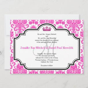 Hot rose Damask Noir Blanc Mariage Invitations