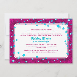 Hot Rose et Aqua Blue Stars Graduation Invitation