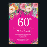 Hot rose Floral 60e anniversaire Invitation<br><div class="desc">Hot rose Floral 60e anniversaire Invitation pour les femmes. Fleur florale aquarelle. Arrière - plan rose chaud. Rose, Jaune, Orange, Fleur Violette. Anniversaire adulte. 13ème 15ème 16ème 18ème 20ème 21ème 30ème 40ème 50ème 60ème 70ème 80ème 90ème 100ème, tout âge. Pour plus de personnalisation, cliquez sur le bouton "Customiser" et utilisez...</div>