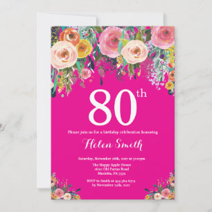Hot rose floral 80e anniversaire Invitation
