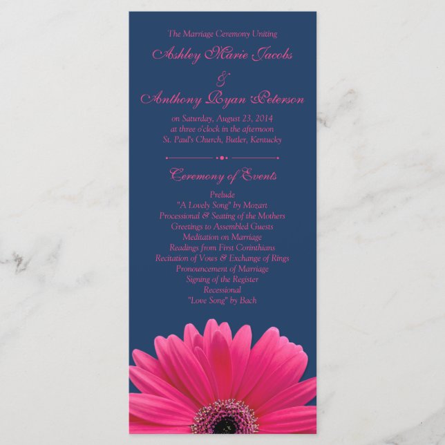 Hot rose Gerbera Daisy Marine Programme de mariage (Devant)