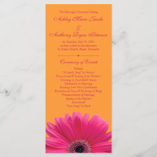 Hot rose Gerbera Daisy Orange Wedding Programme
