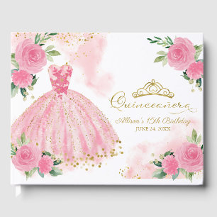 Hot rose Gown Floral Quinceanera livre d'hôtes