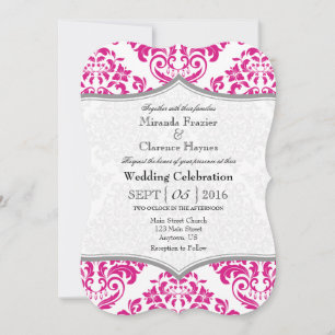 Hot rose gris Damask Mariage de crochet Invitation