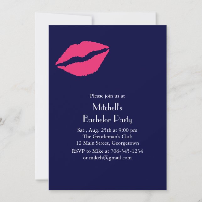Hot Rose Lips Bachelor Party Invitation (bleu) (Devant)