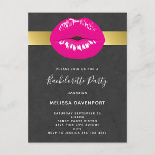 Hot Rose Lips Glamour Bachelorette Invitation