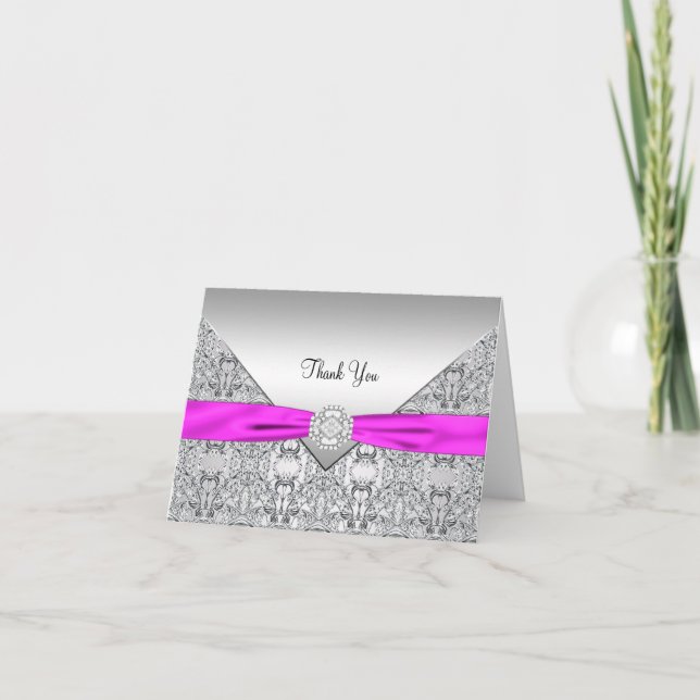 Hot rose Silver Lace Merci Cartes (Devant)