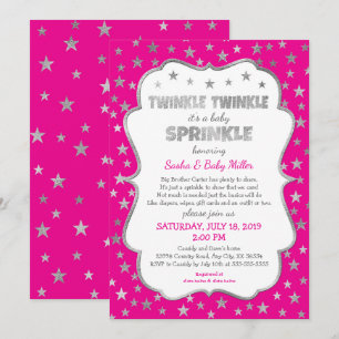 Hot rose Twinkle Twinkle Baby Sprinkle invitations