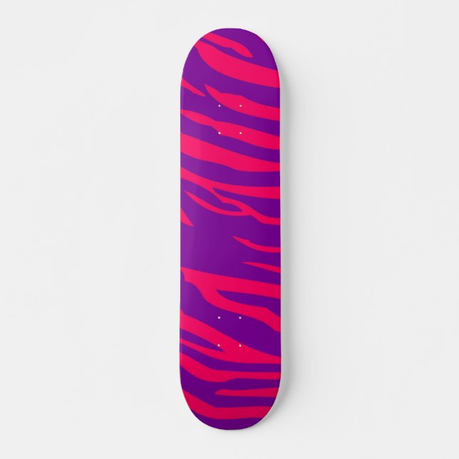 Hot rose violet Zebra Print Animal Mini Skateboard (Devant)