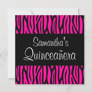 Hot rose Zebra Moderne Quinceanera Invitations