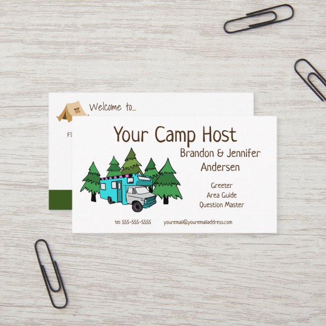 Hôte de camp RV personnalisé| Carte de visite de c (Devant/Arrière en situation)