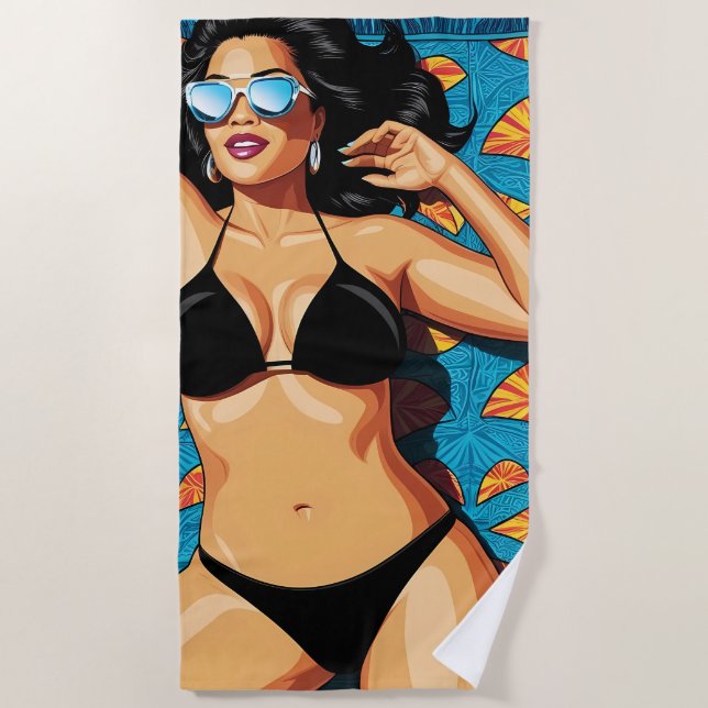 Hôtel dans une serviette de plage de Bikini noir (Devant)