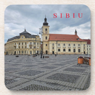 Hôtel de ville de Sibiu et dessous de verre avec v