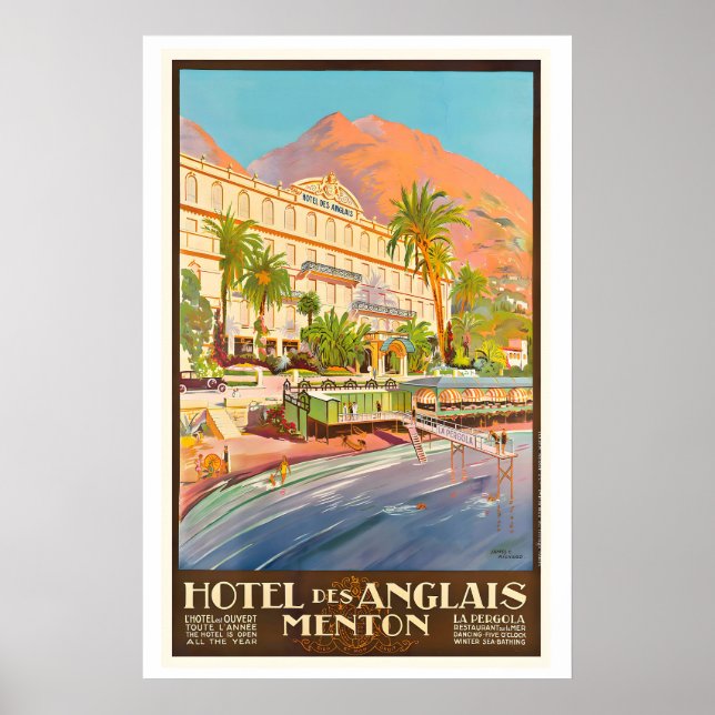 Hôtel des Anglais Menton Affiche de voyage vintage (Devant)