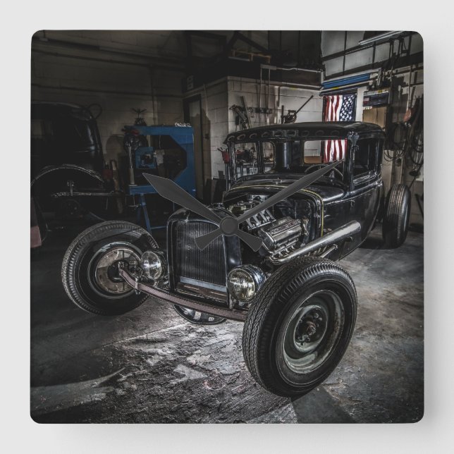 Hotrod dans une horloge murale de garage (Recto)