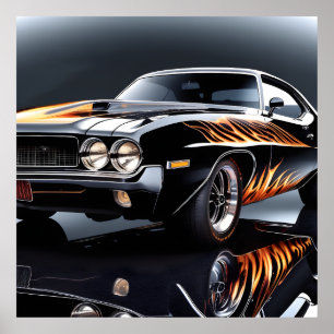 Hotrod Muscle Classic Car avec Flames Poster Impri